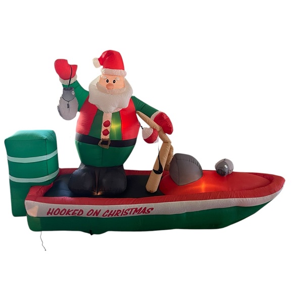8FT Christmas Inflatable Santa Clause Fishing on a Boat - Picture 8 of 14